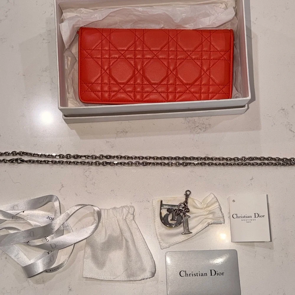 Christian Dior Lady Dior Cannage Patent Leather Long Wallet Tricolor